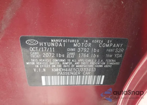 2012 Hyundai Elantra Gls (Ulsan Plant) z USA, uszkodzony, nr VIN KMHDH4AE5CU333413